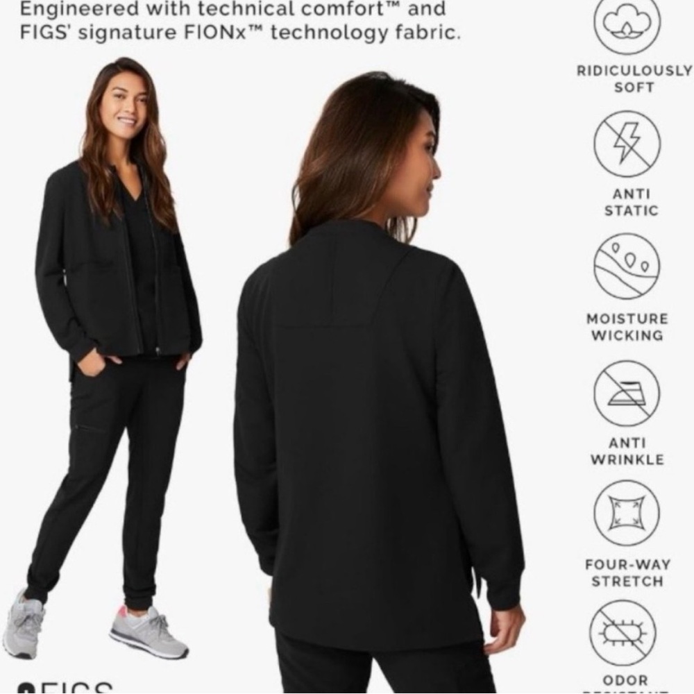 Figs bellery zip up scrub jacket black medium